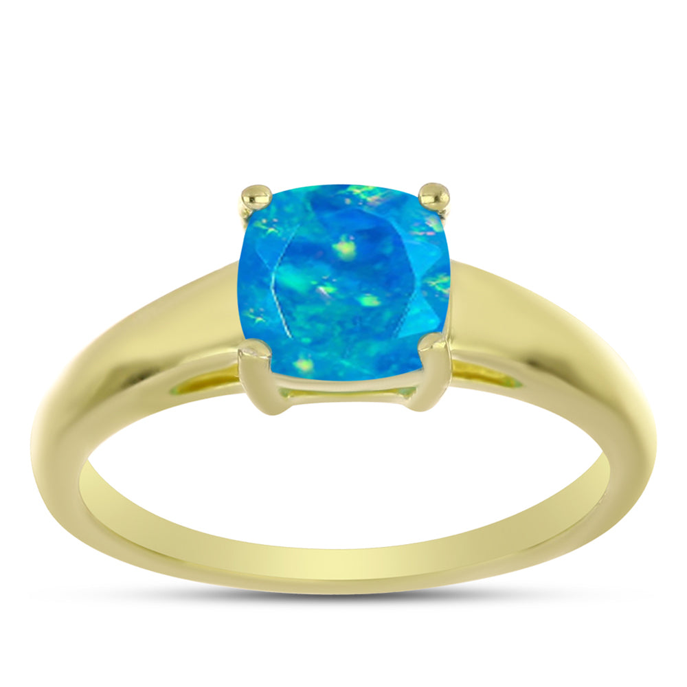 Anel de Prata com Banho de Ouro com Opala Azul Paraib da Etiópia