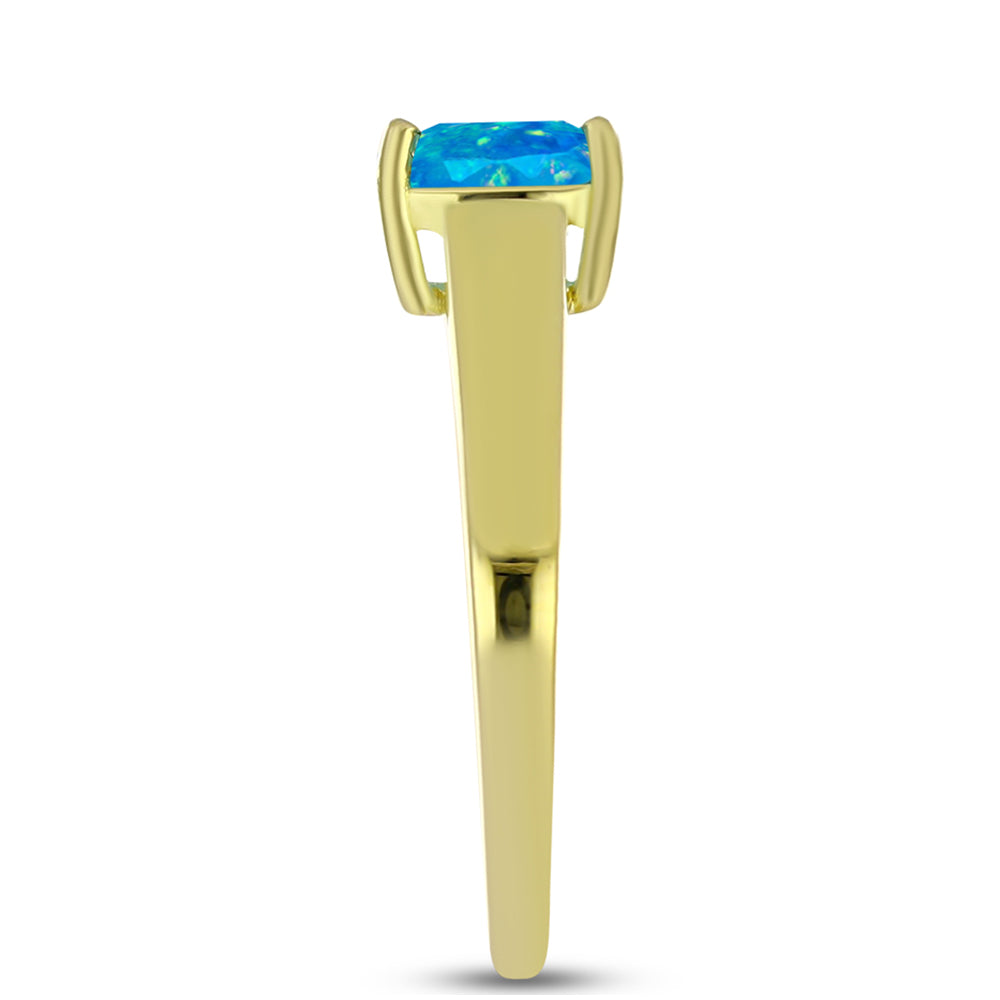 Anel de Prata com Banho de Ouro com Opala Azul Paraib da Etiópia