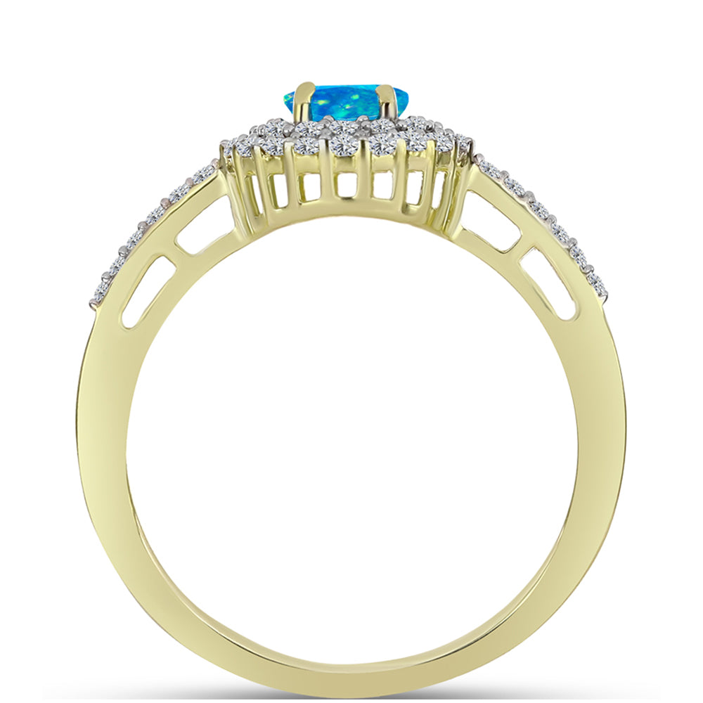 Anel de Prata com Banho de Ouro com Opala Azul Paraib da Etiópia e Topázio Branco
