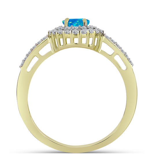 Anel de Prata com Banho de Ouro com Opala Azul Paraib da Etiópia e Topázio Branco