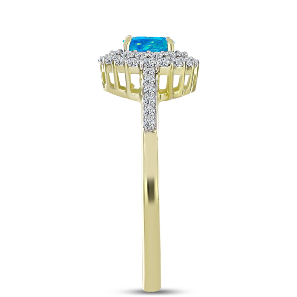 Anel de Prata com Banho de Ouro com Opala Azul Paraib da Etiópia e Topázio Branco