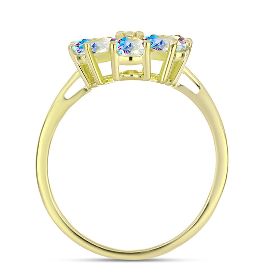 Anel de Prata com Banho de Ouro com Moissanite efeito gelo e Topázio Branco