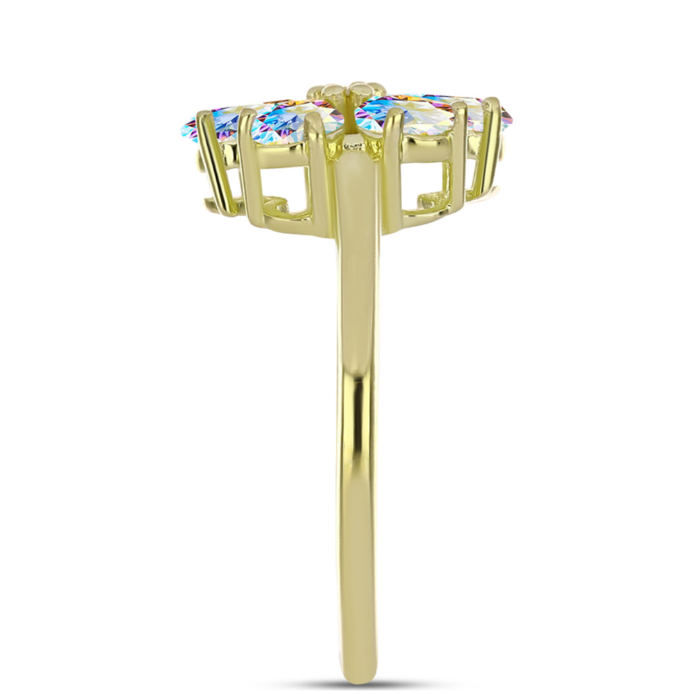 Anel de Prata com Banho de Ouro com Moissanite efeito gelo e Topázio Branco 4 