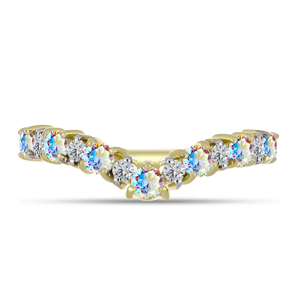 Anel de Prata com Banho de Ouro com Moissanite efeito gelo e Topázio Branco