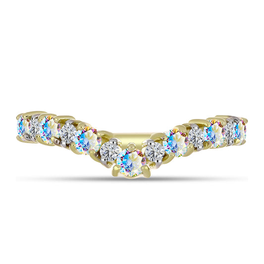 Anel de Prata com Banho de Ouro com Moissanite efeito gelo e Topázio Branco