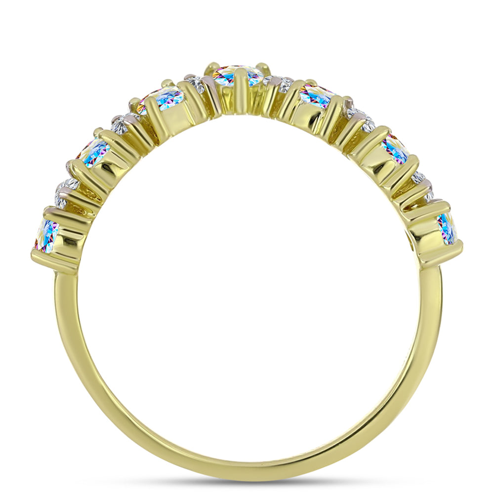 Anel de Prata com Banho de Ouro com Moissanite efeito gelo e Topázio Branco 2 