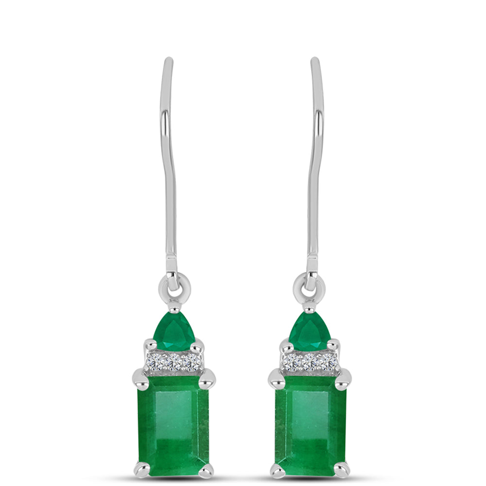 Brincos de Prata com Esmeralda do Brasil e Topázio Branco