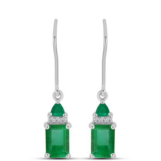 Brincos de Prata com Esmeralda do Brasil e Topázio Branco