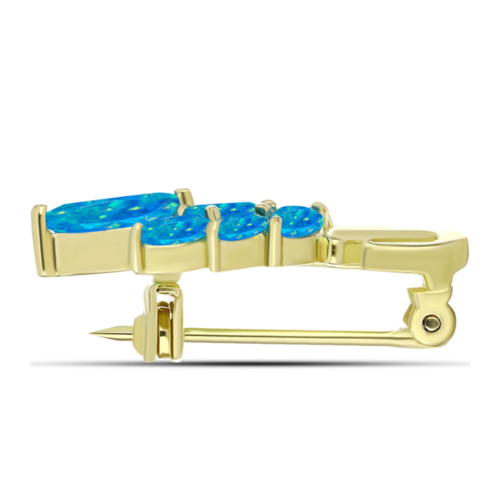 Alfinete de Prata com Banho de Ouro com Opala Azul Paraib da Etiópia
