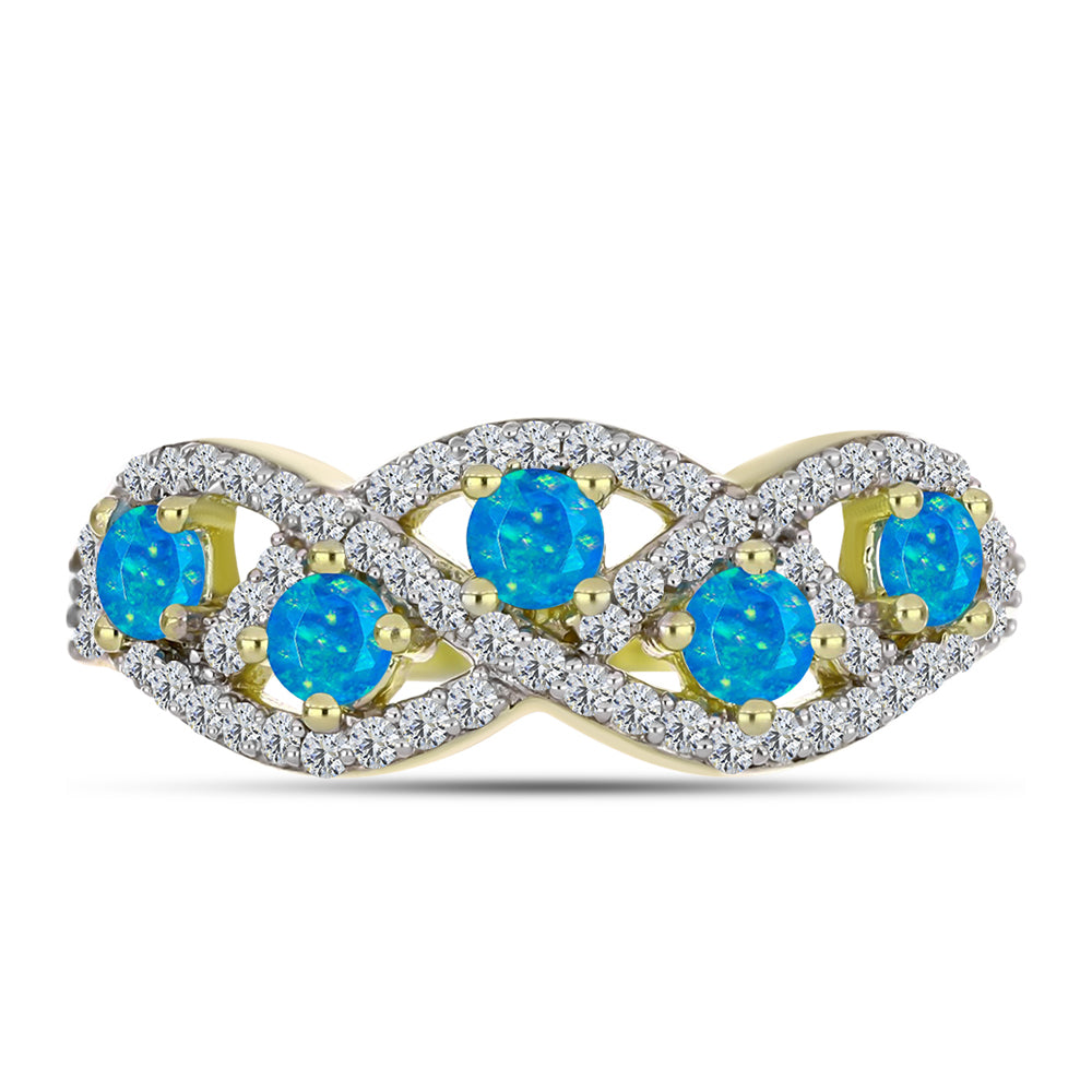 Anel de Prata com Banho de Ouro com Opala Azul Paraib da Etiópia e Topázio Branco  Contraste: Cabeca de Veado (800) 1 