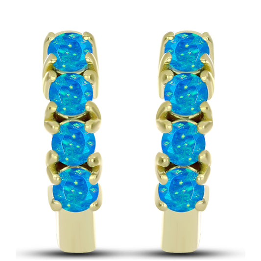 Brincos de Prata com Banho de Ouro com Opala Azul Paraib da Etiópia