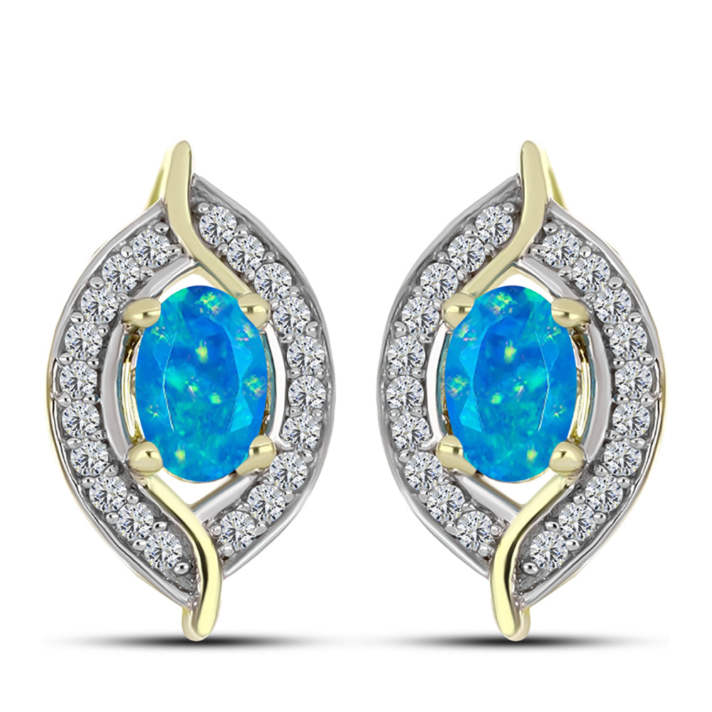 Brincos de Prata com Banho de Ouro com Opala Azul Paraib da Etiópia e Topázio Branco 1 