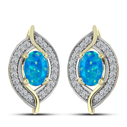 Brincos de Prata com Banho de Ouro com Opala Azul Paraib da Etiópia e Topázio Branco