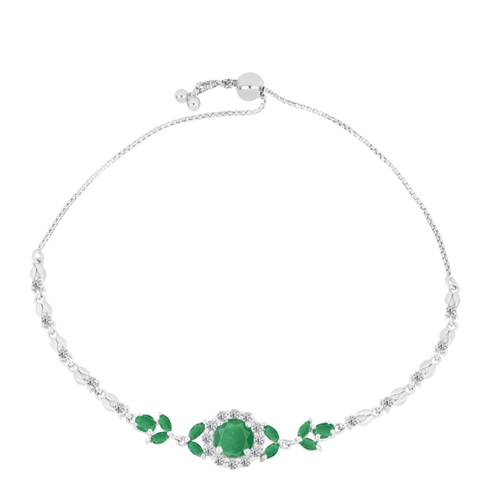 Pulseira de Prata com Esmeralda do Brasil e Topázio Branco  Contraste: Cabeca de Veado (800)