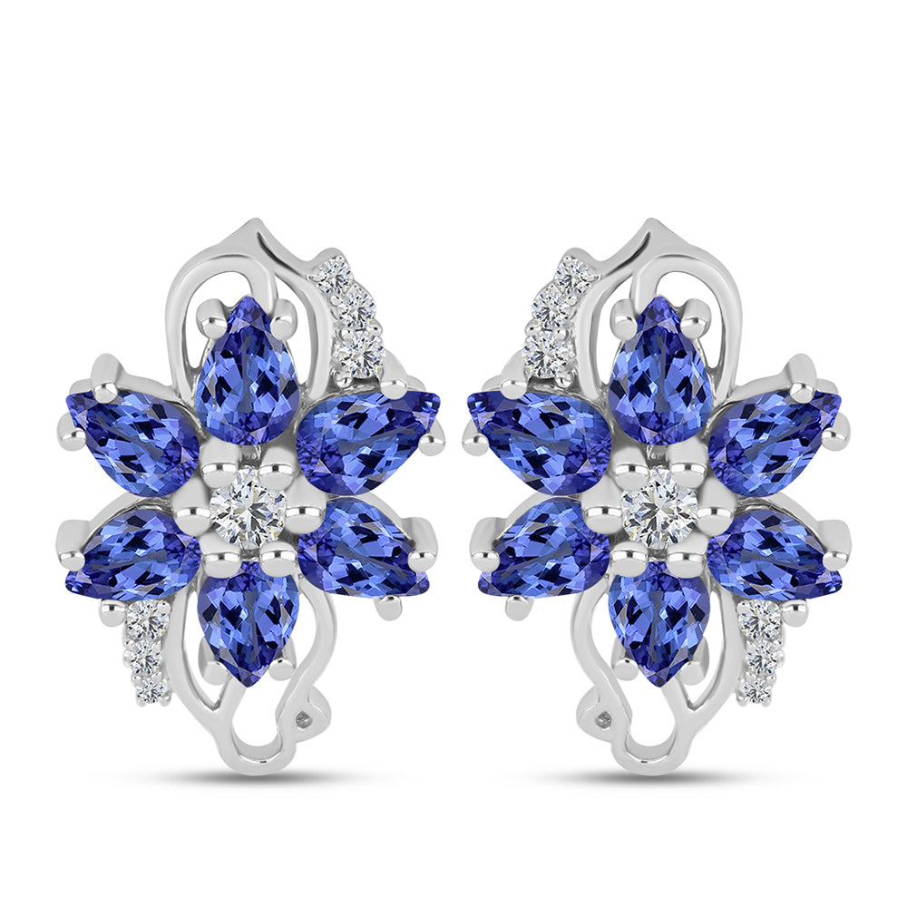 Brincos de Prata com Tanzanite e Topázio Branco  Contraste: Cabeca de Veado (800)