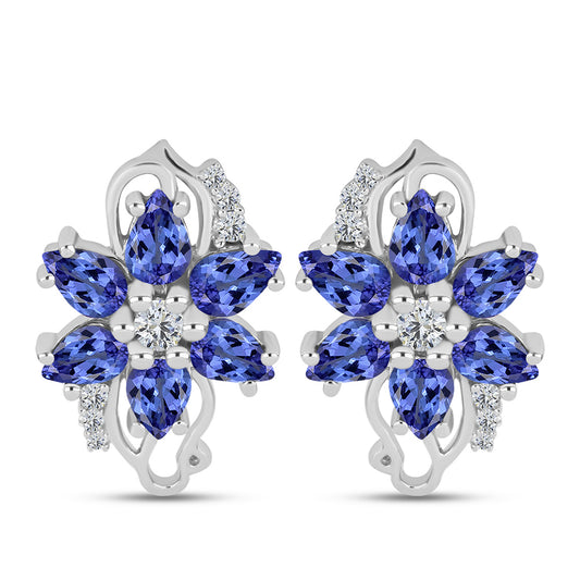 Brincos de Prata com Tanzanite e Topázio Branco  Contraste: Cabeca de Veado (800)