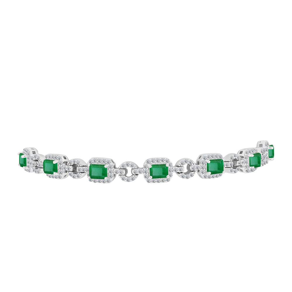 Pulseira de Prata com Esmeralda do Brasil e Topázio Branco  Contraste: Cabeca de Veado (800) 2 