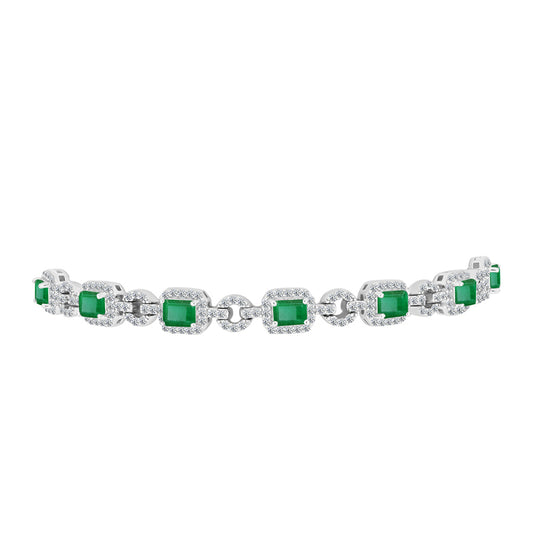 Pulseira de Prata com Esmeralda do Brasil e Topázio Branco  Contraste: Cabeca de Veado (800)