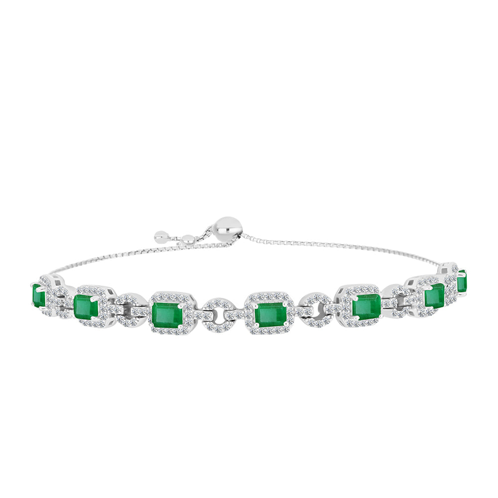 Pulseira de Prata com Esmeralda do Brasil e Topázio Branco  Contraste: Cabeca de Veado (800) 1 