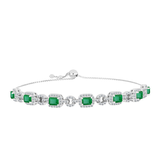 Pulseira de Prata com Esmeralda do Brasil e Topázio Branco  Contraste: Cabeca de Veado (800)