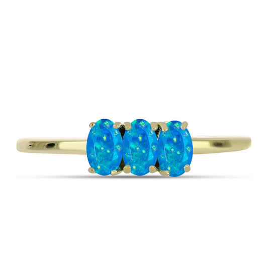 Anel de Prata com Banho de Ouro com Opala Azul Paraib da Etiópia
