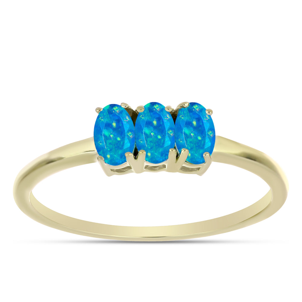 Anel de Prata com Banho de Ouro com Opala Azul Paraib da Etiópia
