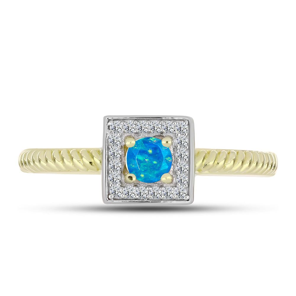 Anel de Prata com Banho de Ouro com Opala Azul Paraib da Etiópia e Topázio Branco