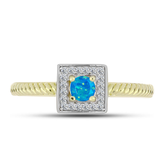 Anel de Prata com Banho de Ouro com Opala Azul Paraib da Etiópia e Topázio Branco