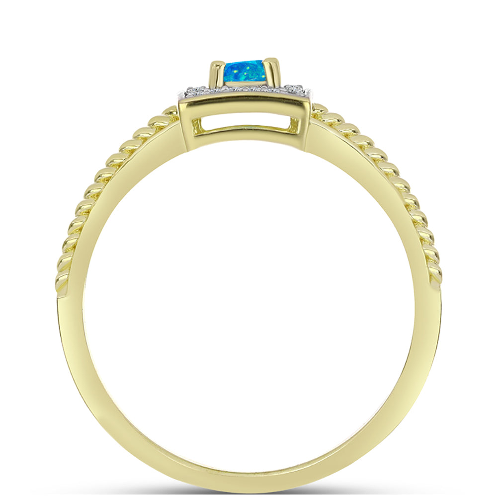 Anel de Prata com Banho de Ouro com Opala Azul Paraib da Etiópia e Topázio Branco