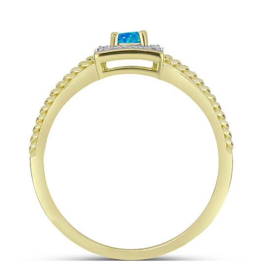 Anel de Prata com Banho de Ouro com Opala Azul Paraib da Etiópia e Topázio Branco