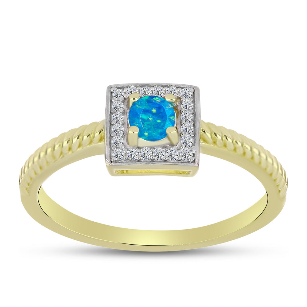 Anel de Prata com Banho de Ouro com Opala Azul Paraib da Etiópia e Topázio Branco 3 