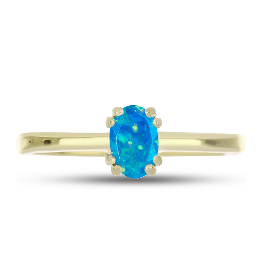 Anel de Prata com Banho de Ouro com Opala Azul Paraib da Etiópia