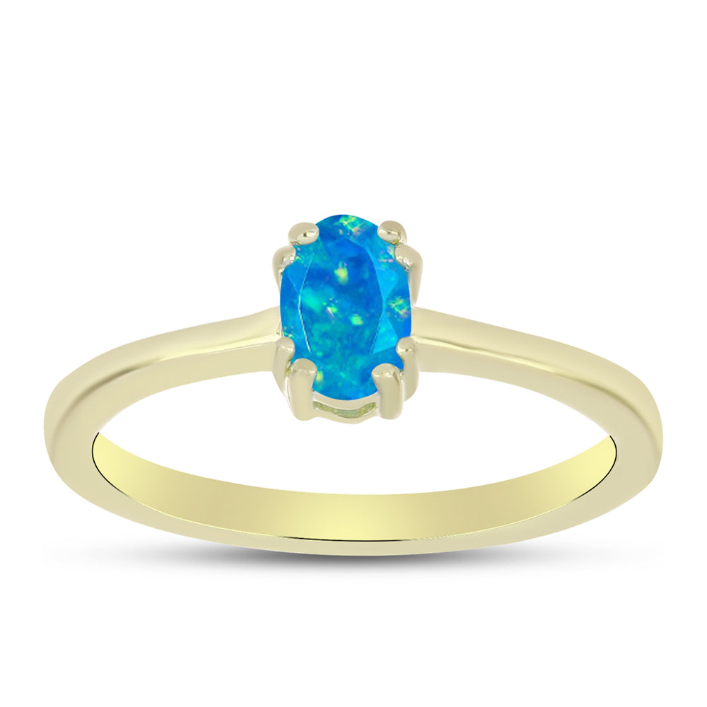Anel de Prata com Banho de Ouro com Opala Azul Paraib da Etiópia 3 