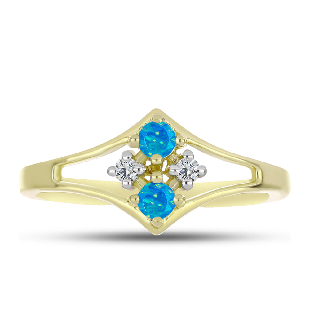 Anel de Prata com Banho de Ouro com Opala Azul Paraib da Etiópia e Topázio Branco