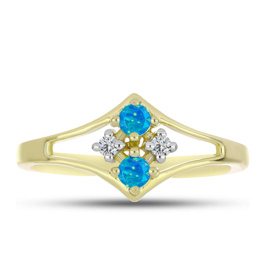 Anel de Prata com Banho de Ouro com Opala Azul Paraib da Etiópia e Topázio Branco