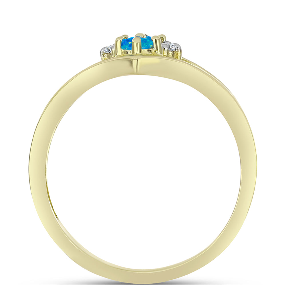 Anel de Prata com Banho de Ouro com Opala Azul Paraib da Etiópia e Topázio Branco 2 