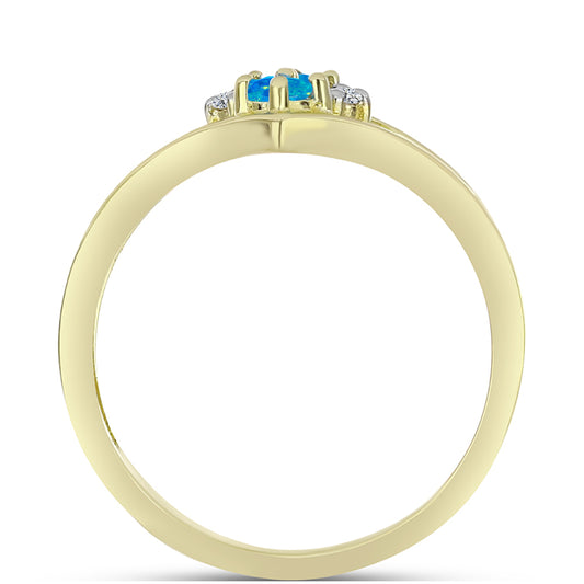 Anel de Prata com Banho de Ouro com Opala Azul Paraib da Etiópia e Topázio Branco