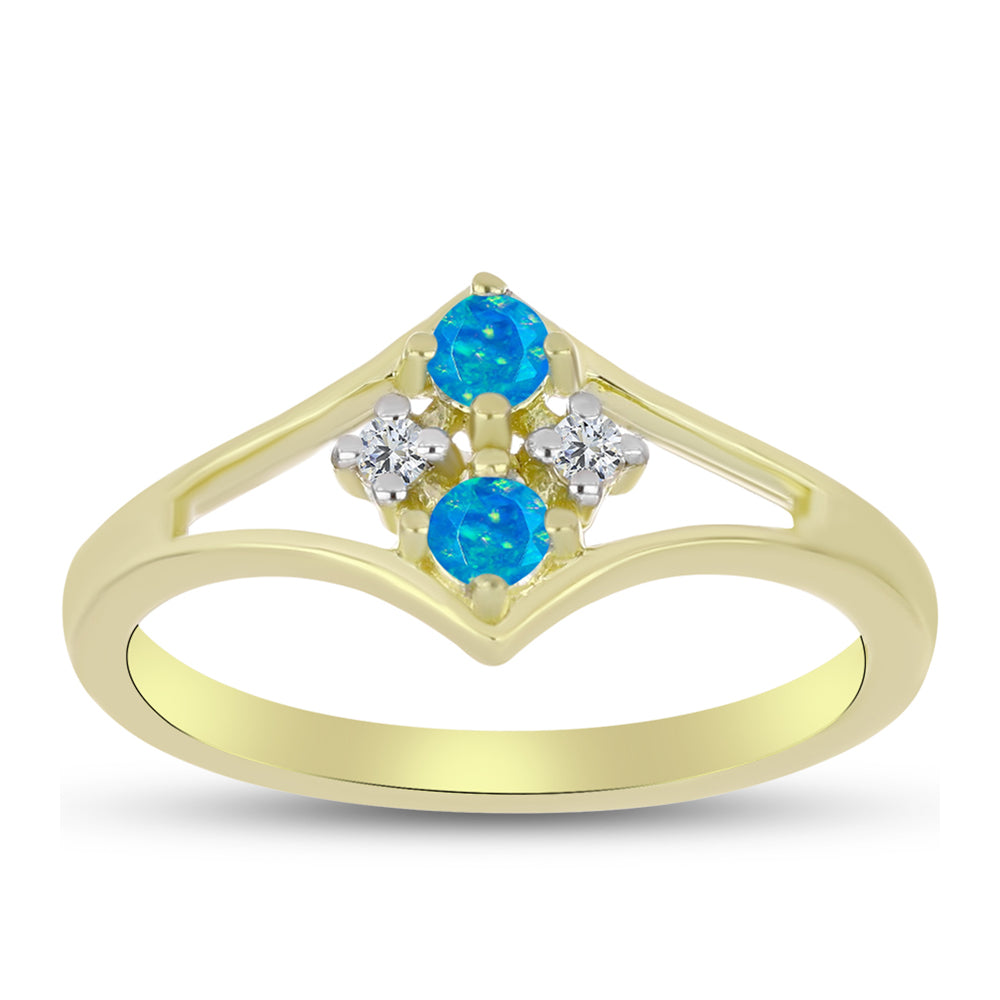 Anel de Prata com Banho de Ouro com Opala Azul Paraib da Etiópia e Topázio Branco