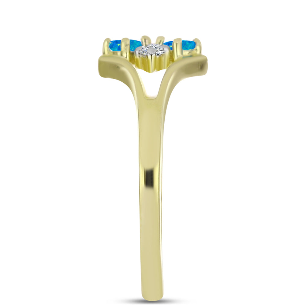 Anel de Prata com Banho de Ouro com Opala Azul Paraib da Etiópia e Topázio Branco 4 