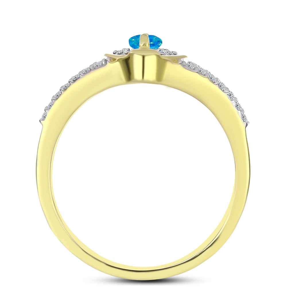 Anel de Prata com Banho de Ouro com Opala Azul Paraib da Etiópia e Topázio Branco  Contraste: Cabeca de Veado (800) 2 