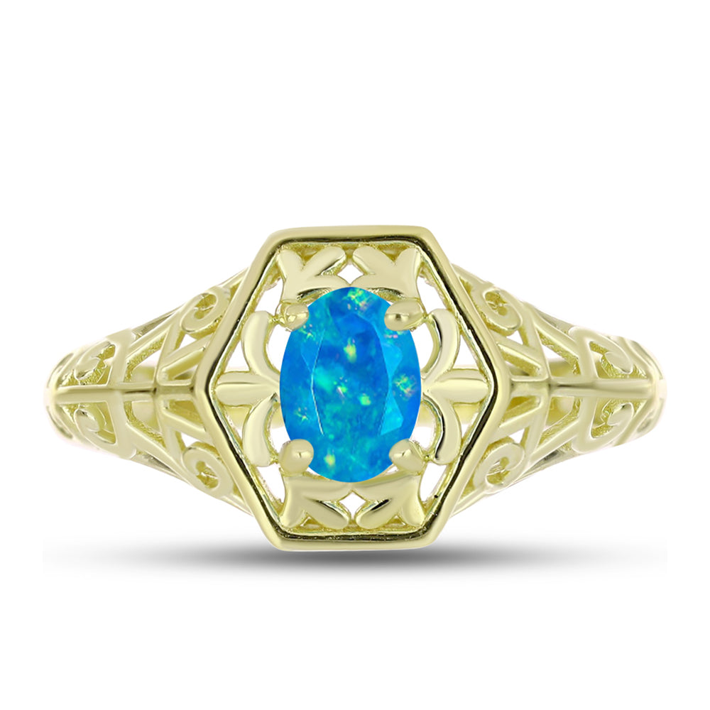 Anel de Prata com Banho de Ouro com Opala Azul Paraib da Etiópia 1 