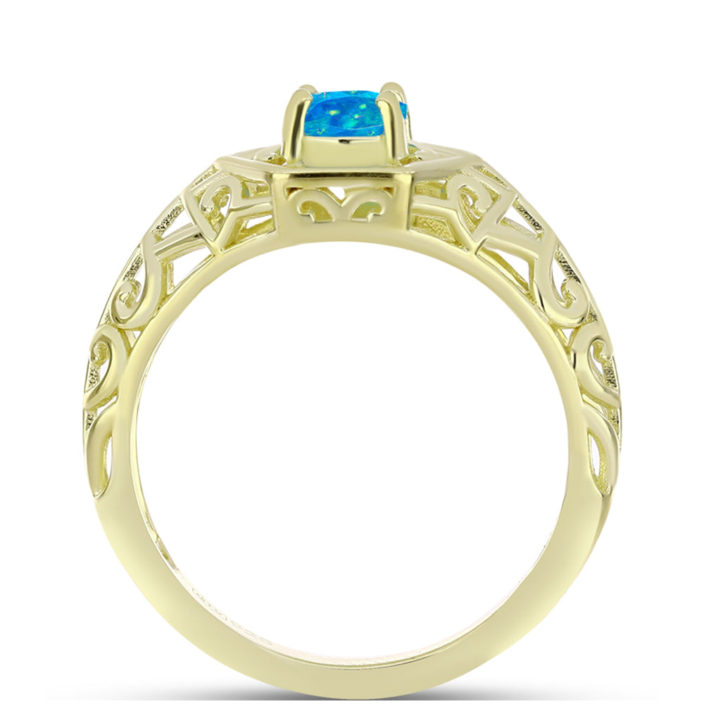 Anel de Prata com Banho de Ouro com Opala Azul Paraib da Etiópia