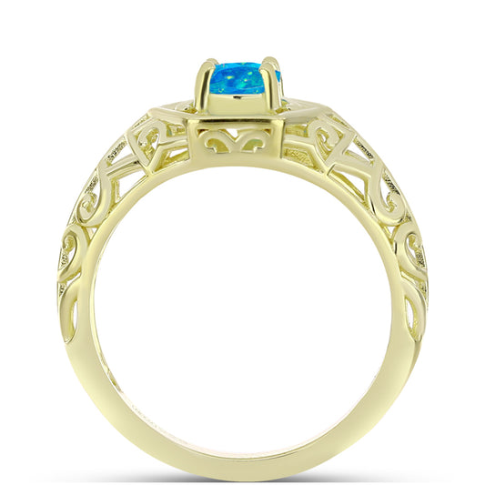 Anel de Prata com Banho de Ouro com Opala Azul Paraib da Etiópia