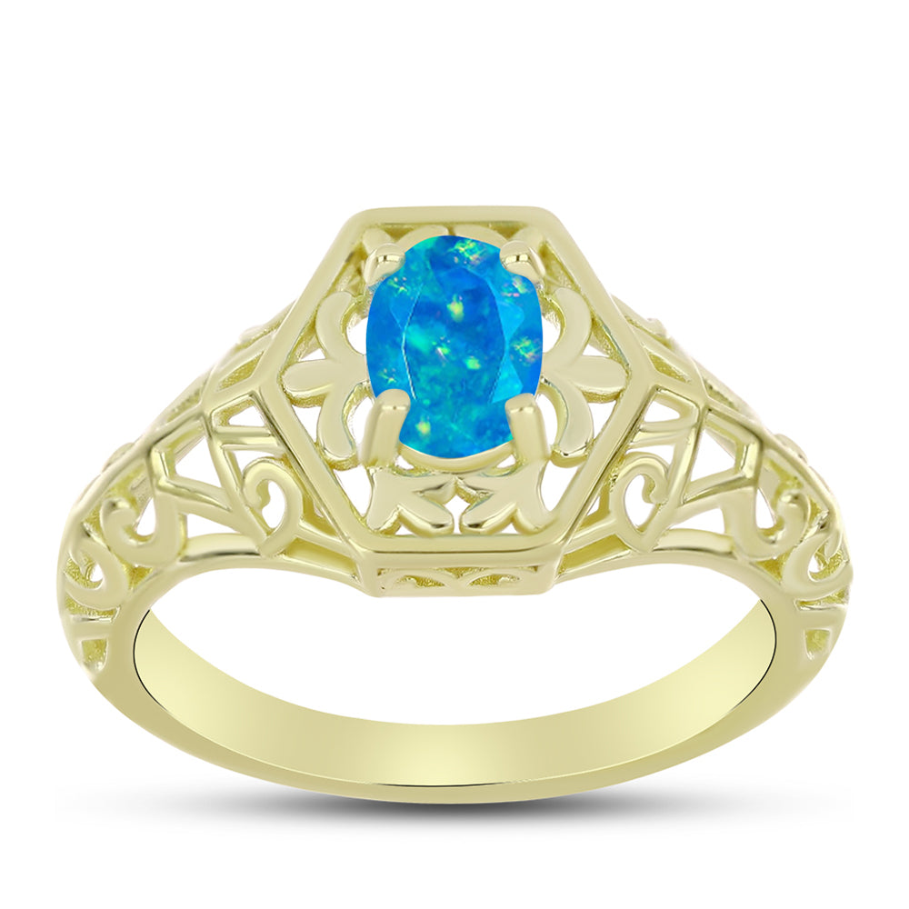 Anel de Prata com Banho de Ouro com Opala Azul Paraib da Etiópia 3 