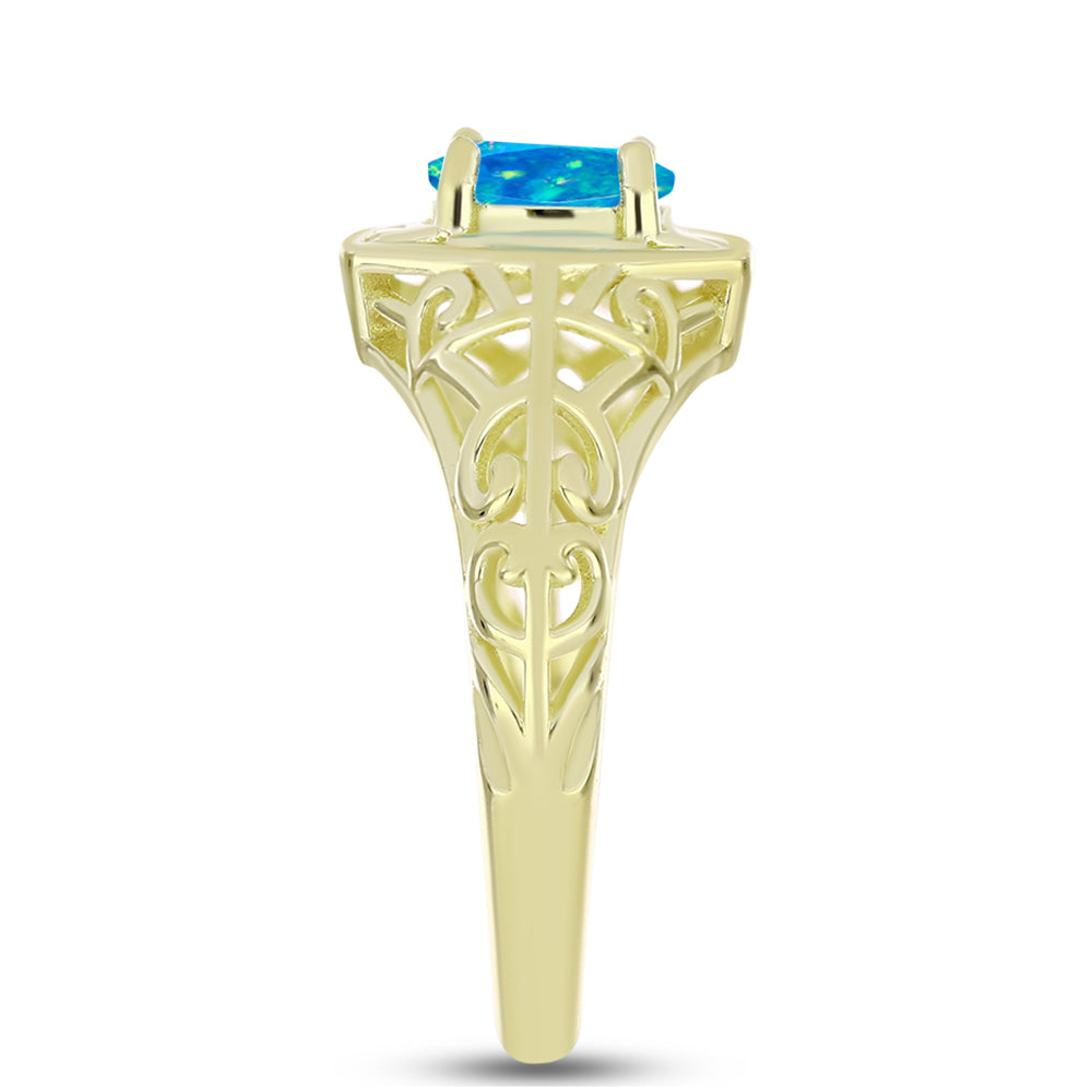 Anel de Prata com Banho de Ouro com Opala Azul Paraib da Etiópia 4 
