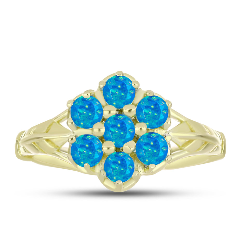 Anel de Prata com Banho de Ouro com Opala Azul Paraib da Etiópia  Contraste: Cabeca de Veado (800)