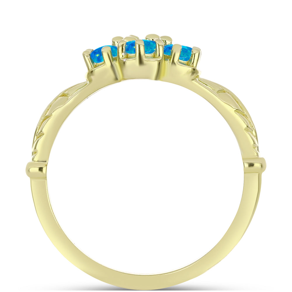 Anel de Prata com Banho de Ouro com Opala Azul Paraib da Etiópia  Contraste: Cabeca de Veado (800)