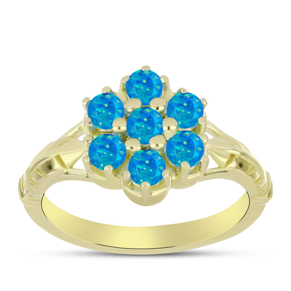 Anel de Prata com Banho de Ouro com Opala Azul Paraib da Etiópia  Contraste: Cabeca de Veado (800)