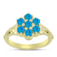 Anel de Prata com Banho de Ouro com Opala Azul Paraib da Etiópia  Contraste: Cabeca de Veado (800)