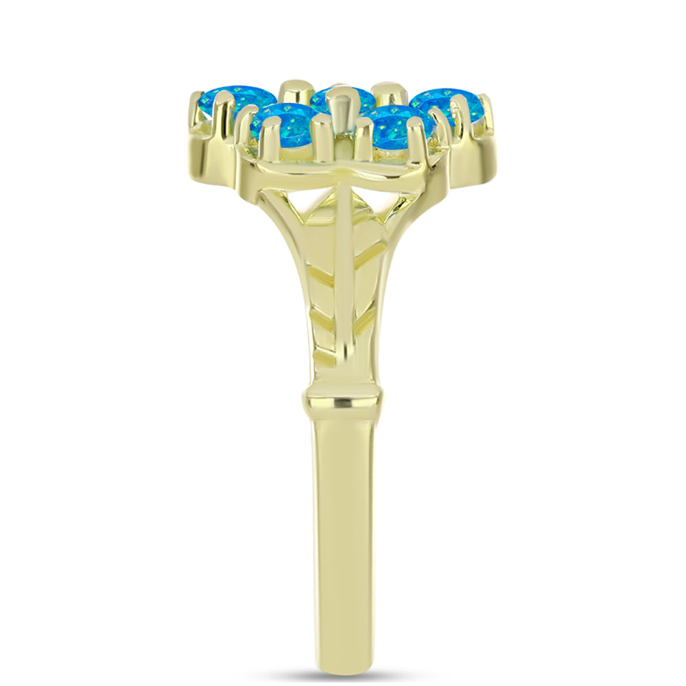 Anel de Prata com Banho de Ouro com Opala Azul Paraib da Etiópia  Contraste: Cabeca de Veado (800)